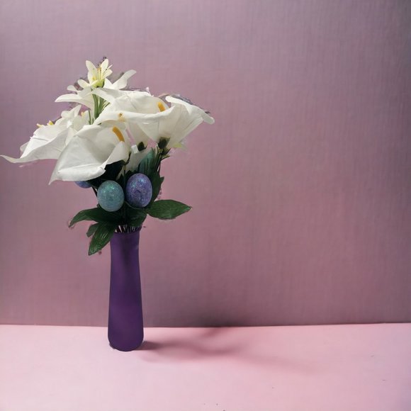 Easter Egg Flower Arrangement with Tall Purple Vase - Picture 1 of 5
